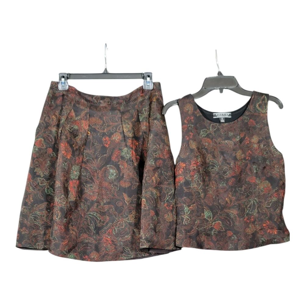 Peruvian Connection Silk Tank Top Blouse & Skirt Floral Print Women's Size Small